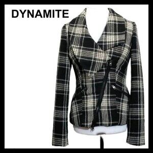 DYNAMITE wool blend asymmetrical plaid jacket